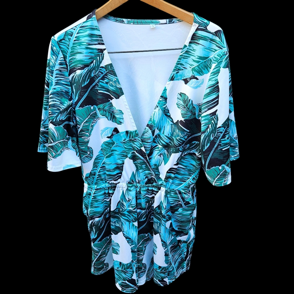 Tropical Leaf Print Kimono Size L